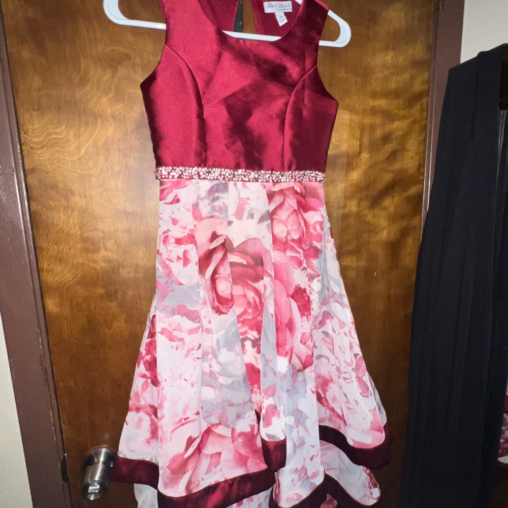 Love Burgundy and Pink Floral Kids Hi-Lo Dress- great Easter dress!